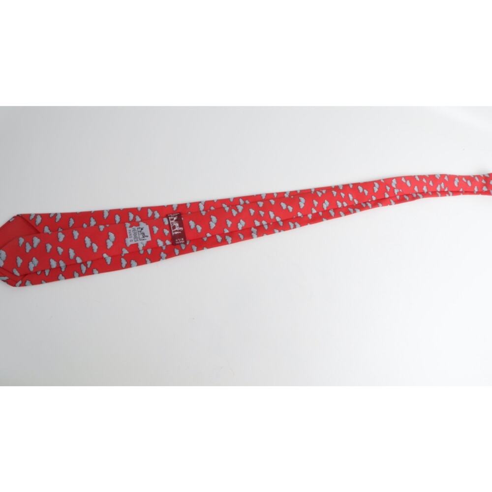 Vintage Hermes Silk Tie Red Grey Cloud Pattern Made in France Luxury - Picture 5 of 10